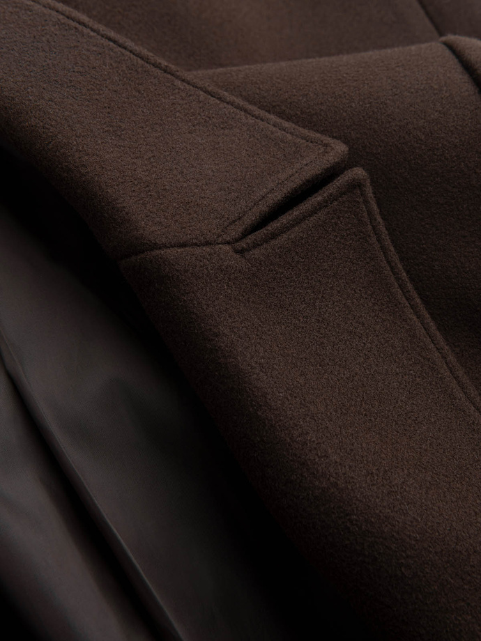 Men's double-breasted coat with decorative buttons - dark brown V3 OM-COWC-0109