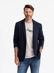 Men's blazer with detachable underlining and hood - navy blue V2 OM-BLZB-0126