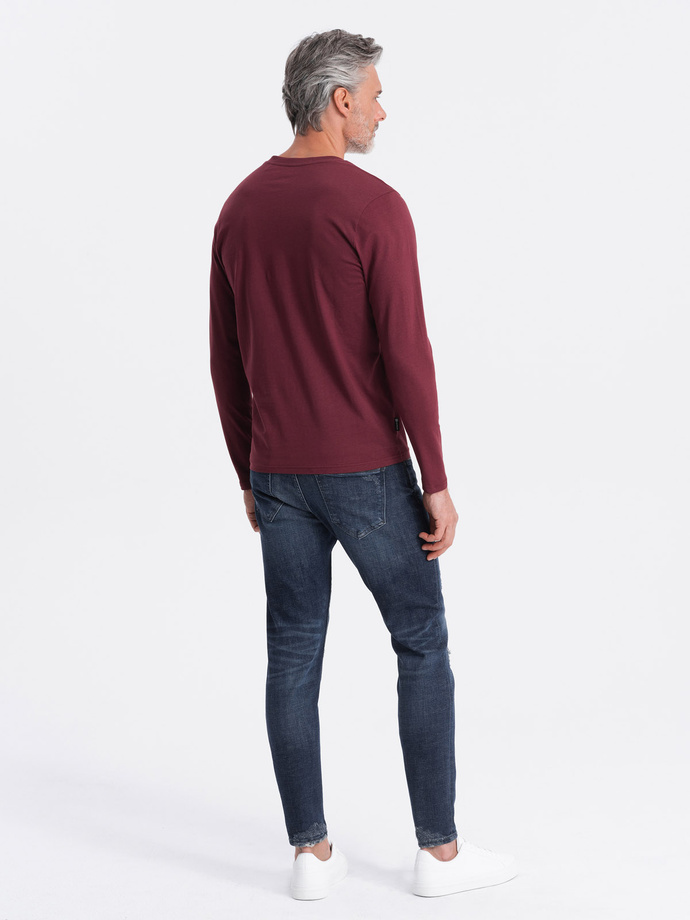 Vyriška marškinėlių ilgomis rankovėmis su V formos iškirpte - bordo spalvos V8 OM-LSBL-0108