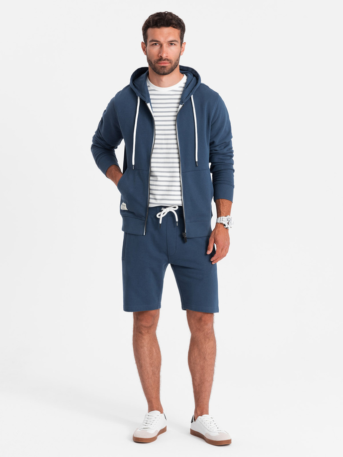 Men's sweatshirt set unbuttoned sweatshirt + shorts - dark blue V4 Z76