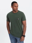 Casual men's t-shirt with patch on pocket - dark olive V4 OM-TSCT-0109