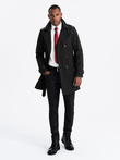 Elegantiškas vyriškas SLIM FIT paltas su diržu - juodas V2 OM-COSC-0126