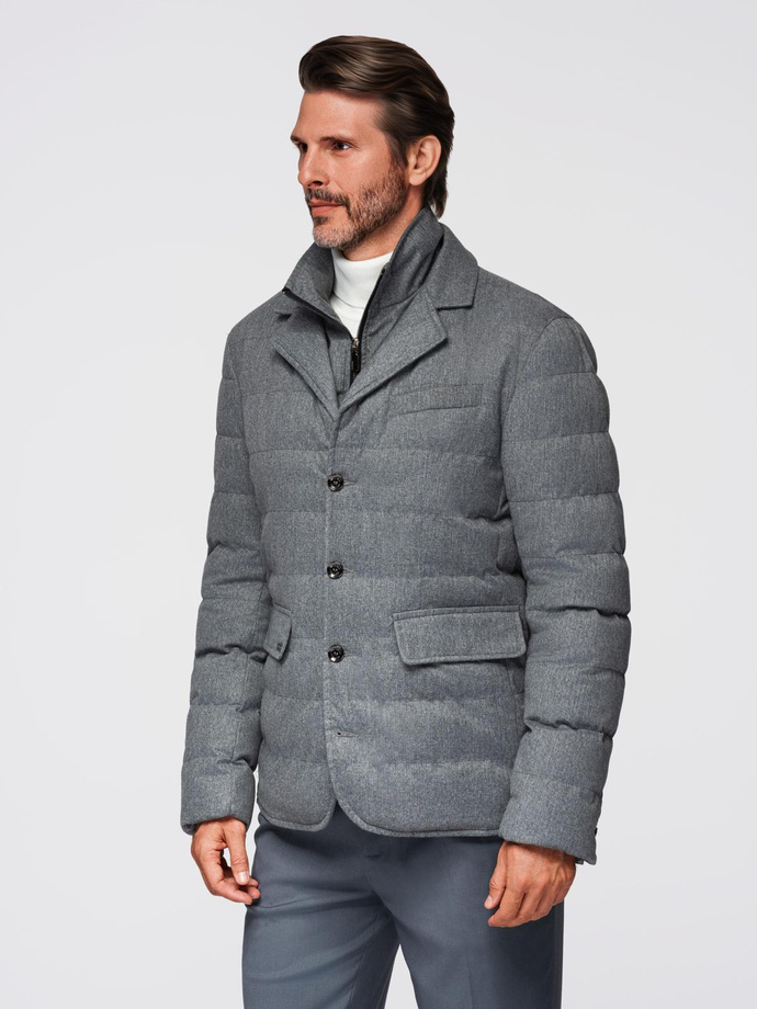 Men's jacket with a jacket cut with a fleece lining - gray V1 OM-JALP-0170 