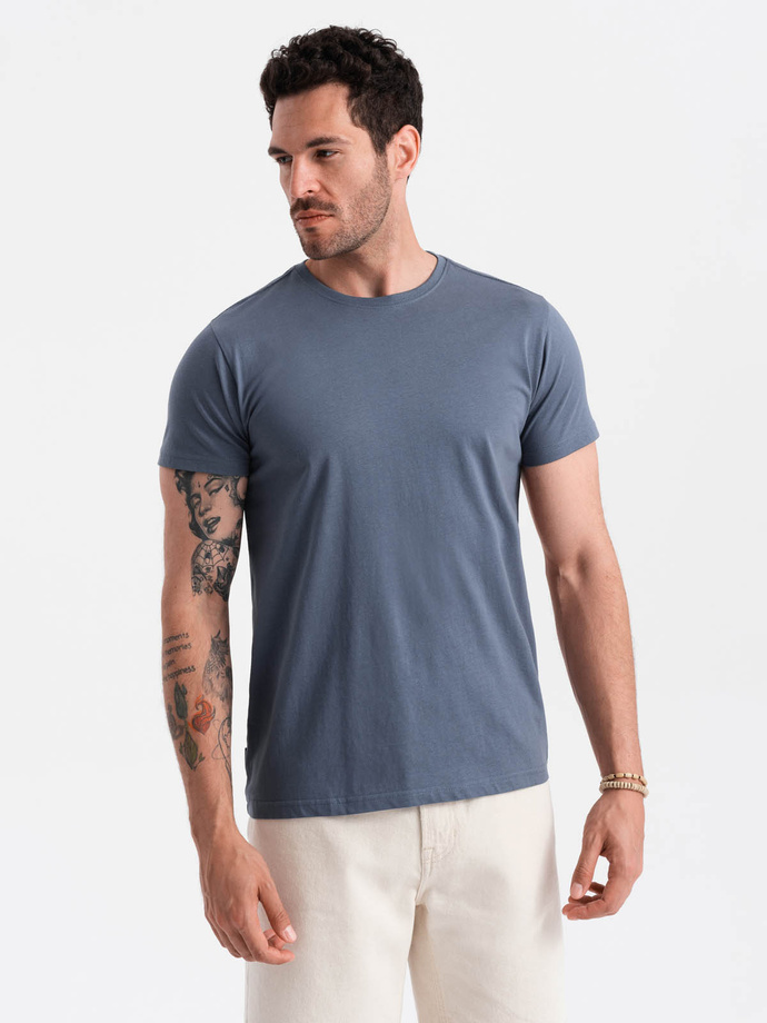 Tricou clasic din bumbac pentru bărbați BASIC - albastru închis V18 OM-TSBS-0146