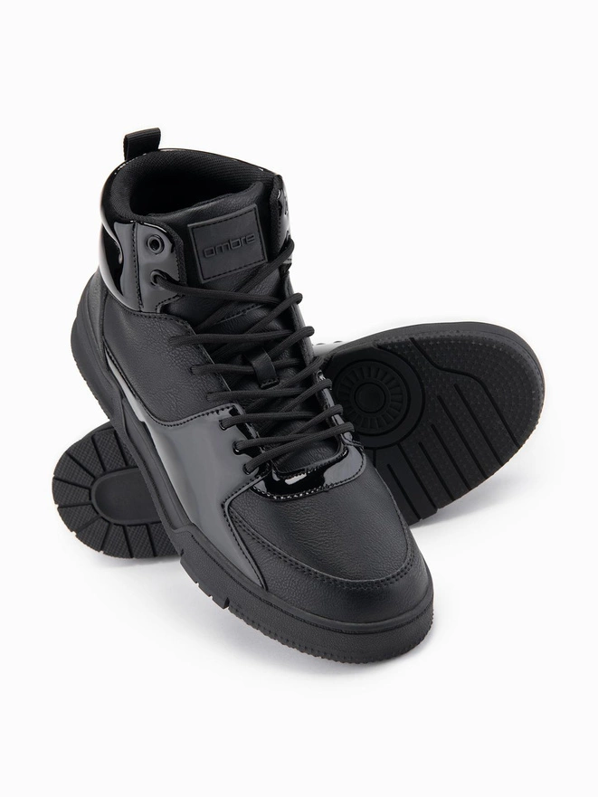 Adidași bărbătești high-top cu elemente strălucitoare - negru V1 OM-FOSH-0178