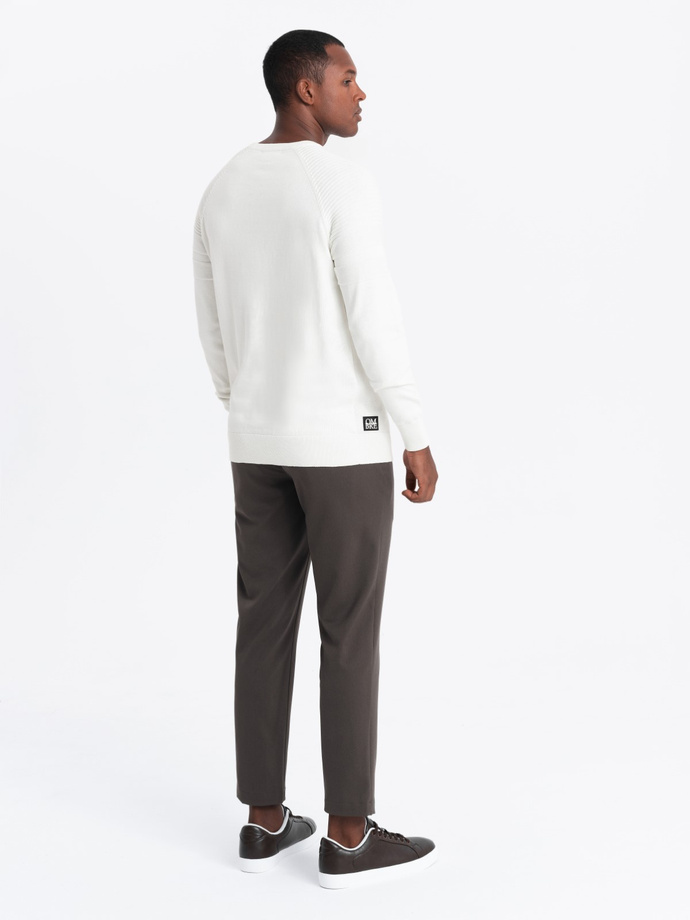 Men's raglan sweater with ribbed sleeves - white V1 OM-SWSW-0144