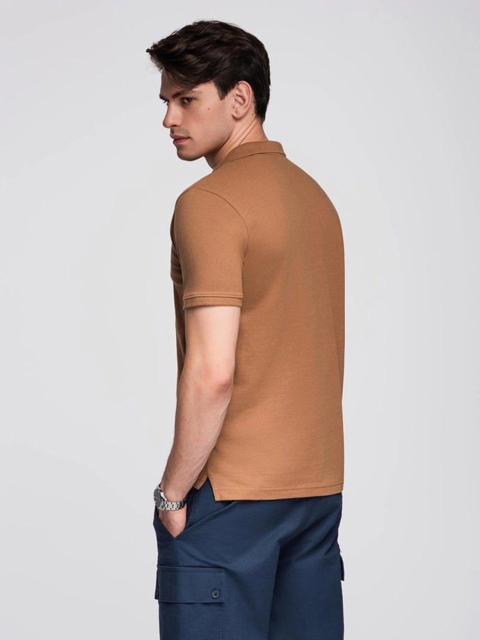 Men's BASIC single color pique knit polo shirt - brown V23 OM-POBS-0100
