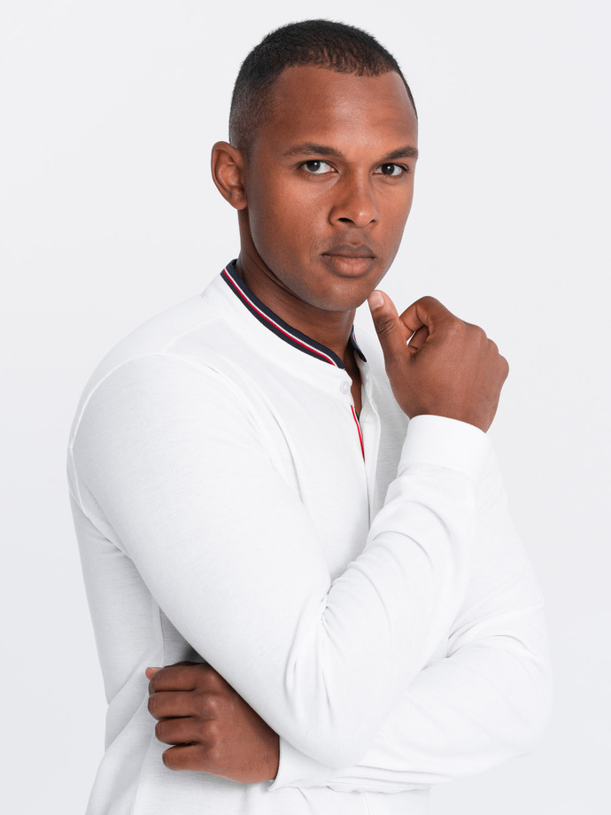 Cămașă bărbătească SLIM FIT din bumbac cu dungi cu guler - alb V1 OM-SHCS-0178