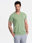 Bumbac clasic pentru bărbați BASIC tricou cu guler în V - verde V11 OM-TSBS-0145