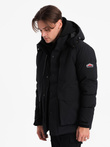 Men's winter jacket with detachable hood and cargo pockets - black V3 OM-JAHP-0152