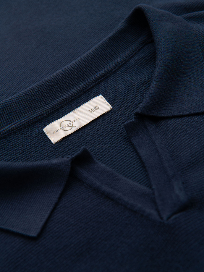 Tricou polo bărbătesc fără nasturi cu țesătură clasică - albastru marin V1 OM-POSS-0159