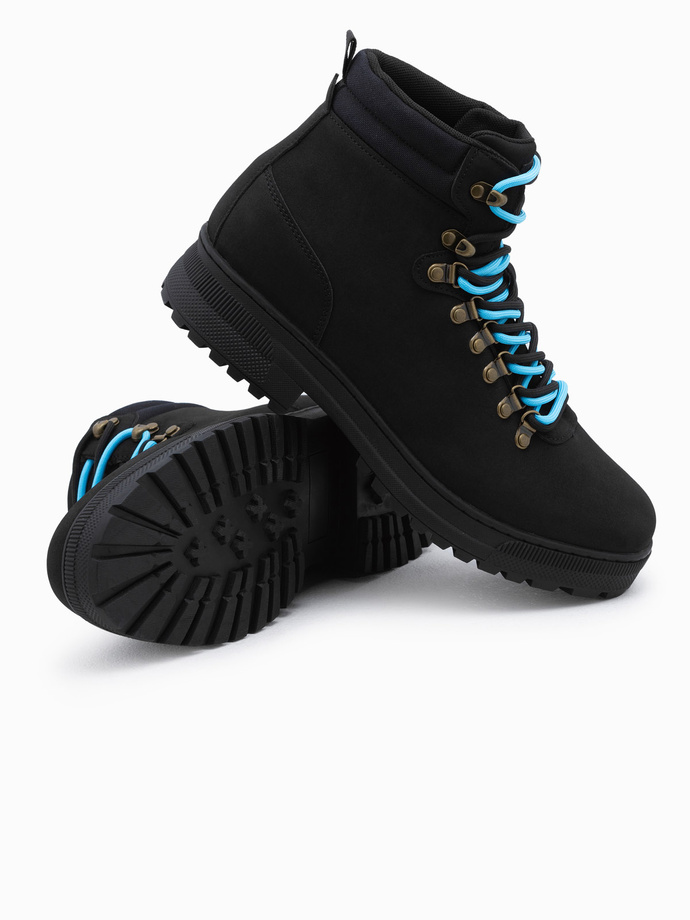 Men's winter trekking boots with contrasting laces - black V3 OM-FOBO-0132