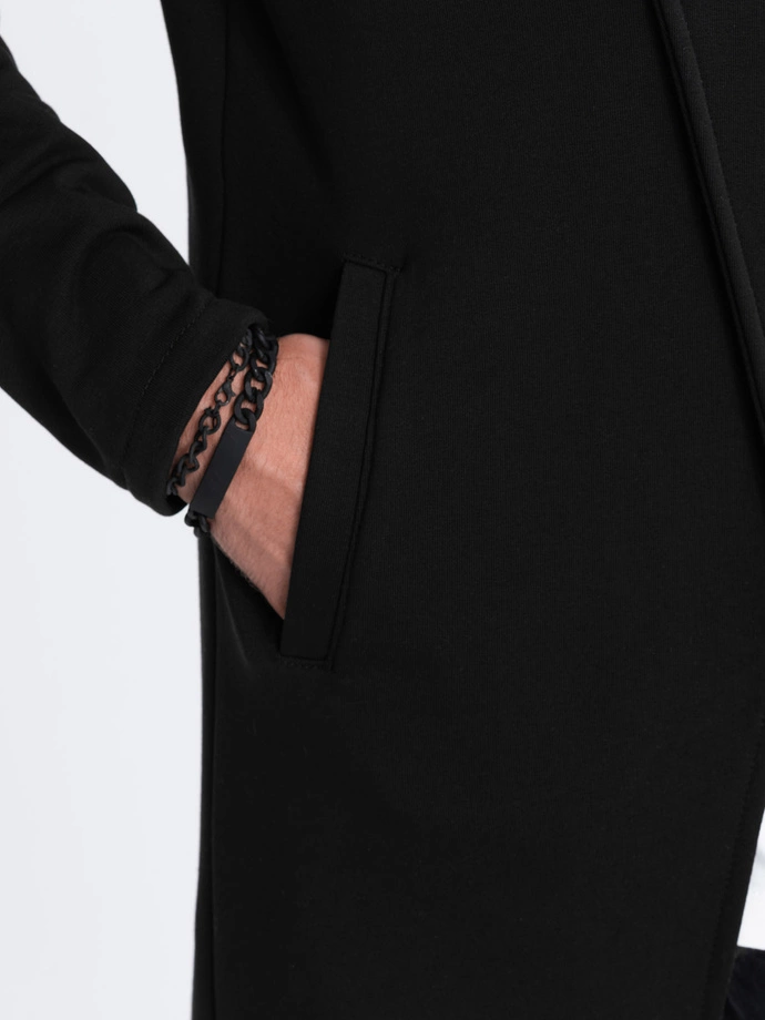 Men's long sweatshirt with asymmetrical button-up HAGA - black B668