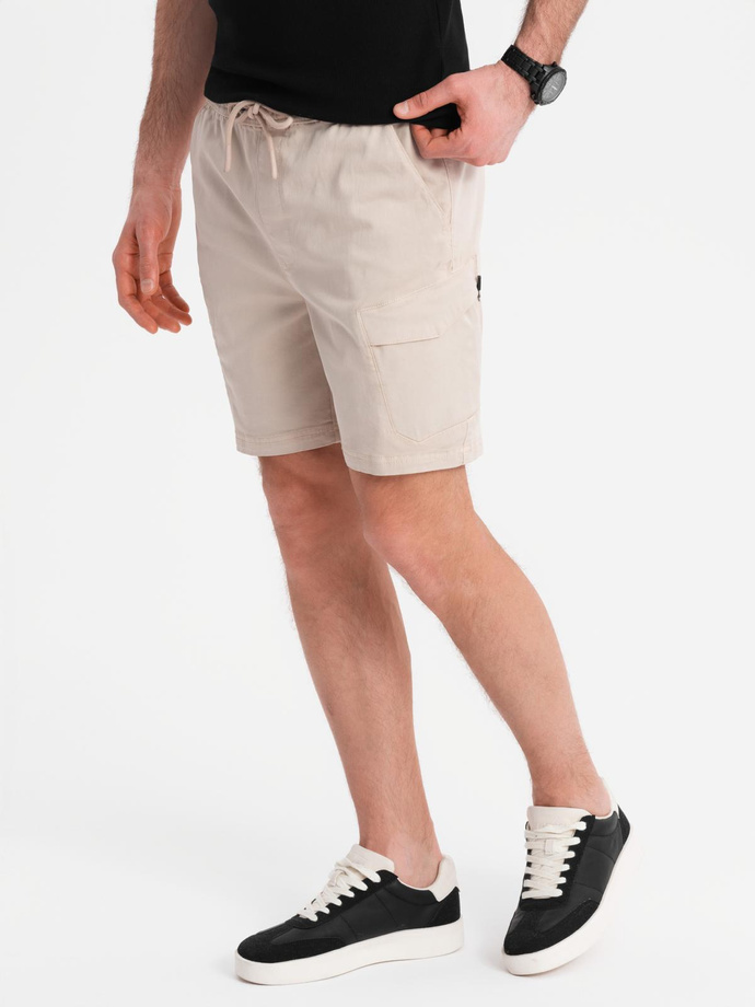 Men's loose-fit shorts with cargo pockets - cream V1 OM-SRCG-0194