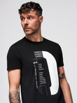 Tricou bărbătesc din bumbac imprimat - negru V3 OM-TSPT-0166