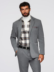 Men's knitted jacket with a fitted cut - light grey V2 OM-BLZB-0100