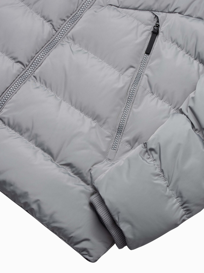 Men's winter jacket with unusual quilting - gray V6 OM-JAHP-0127