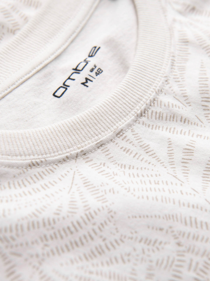 Tricou bărbătesc cu imprimeu complet în frunze de palmier - bej deschis V1 OM-TSFP-0182