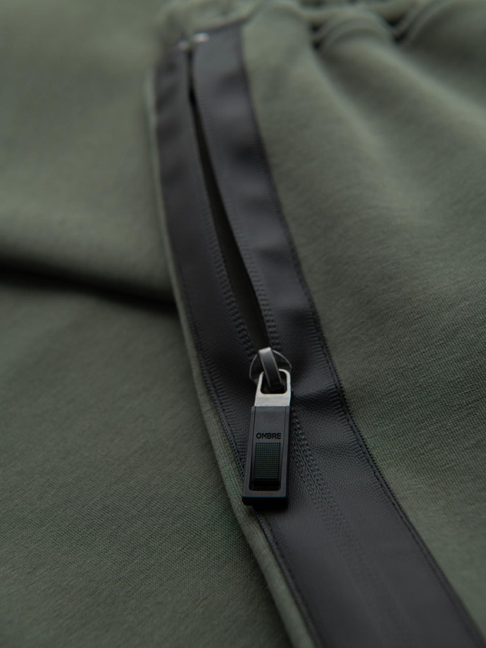 Men's sweatpants with straight leg and rubber details - dark olive green V4 OM-PASK-0281