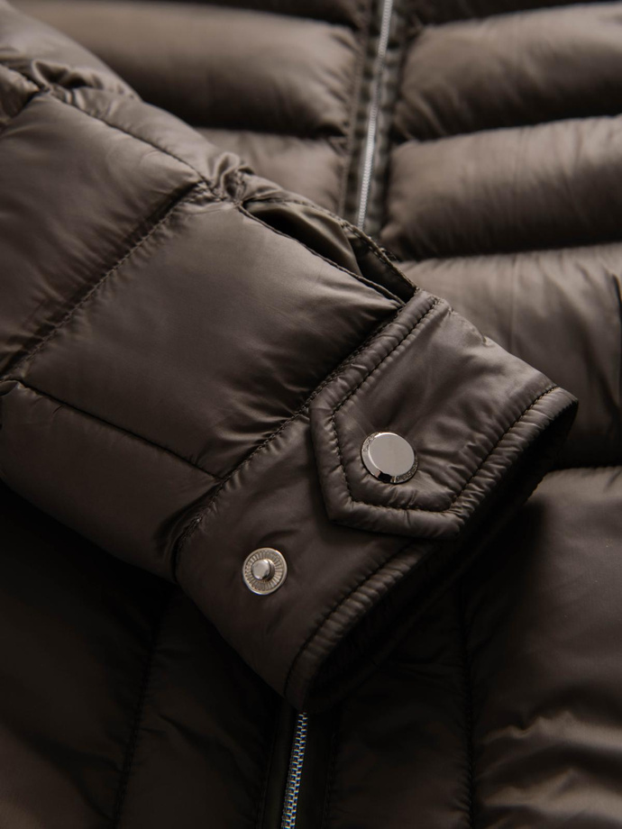 Vyriška klasikinė dygsniuota striukė su atsegama apykakle - alyvinė V3 OM-JALP-0261