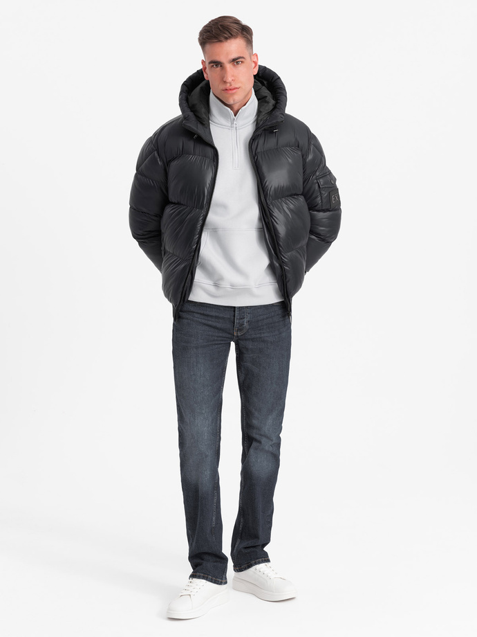 Šilta vyriška striukė su briaunuotais kraštais - juoda V1 OM-JAHP-0207