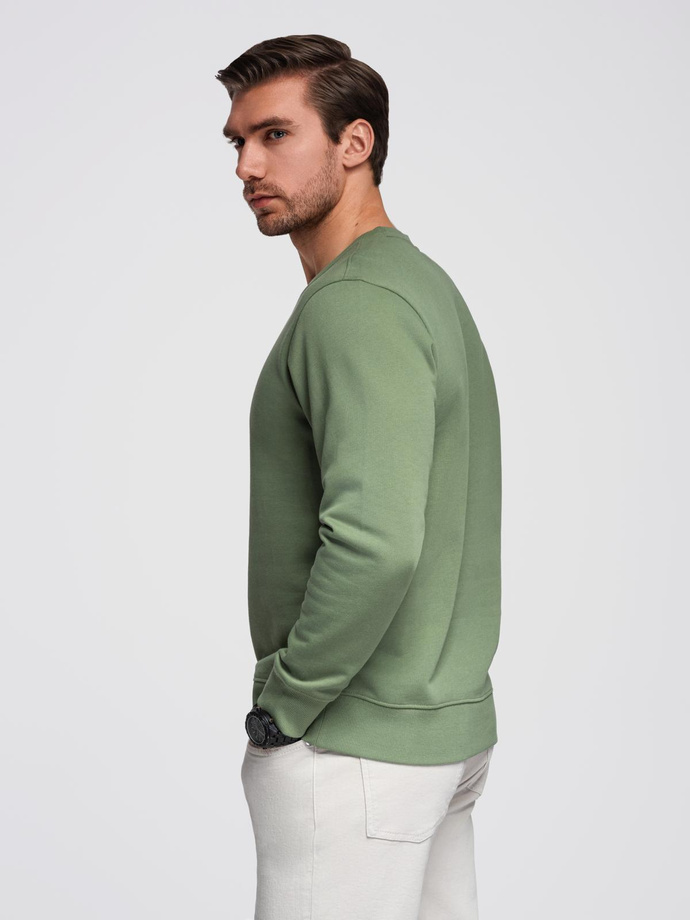 Men's BASIC sweatshirt with round neckline - green V3 OM-SSBN-0175