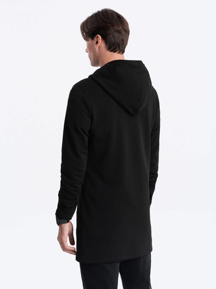 Men's long sweatshirt with asymmetrical button-up HAGA - black B668