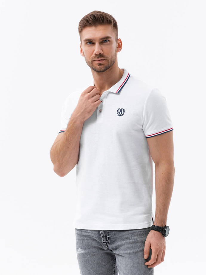 Tricou polo pentru bărbați cu ornament contrastant - alb V4 S1635