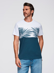 Tricou bărbătesc cu imprimare de frunze de palmier în două tonuri - albastru închis V1 OM-TSPT-0177
