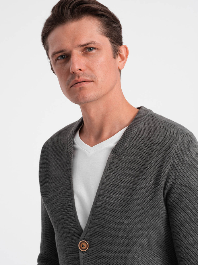 Pulover cardigan structurat pentru bărbați cu buzunare - grafit melange V2 OM-SWCD-0109