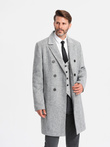 Elegant double-breasted men's herringbone coat - grey V1 OM-COWC-0118