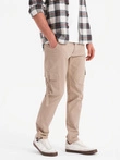 Pantaloni cargo STRAIGHT LEG pentru bărbați cu buzunare în dungi - nisip V2 OM-PACG-0197
