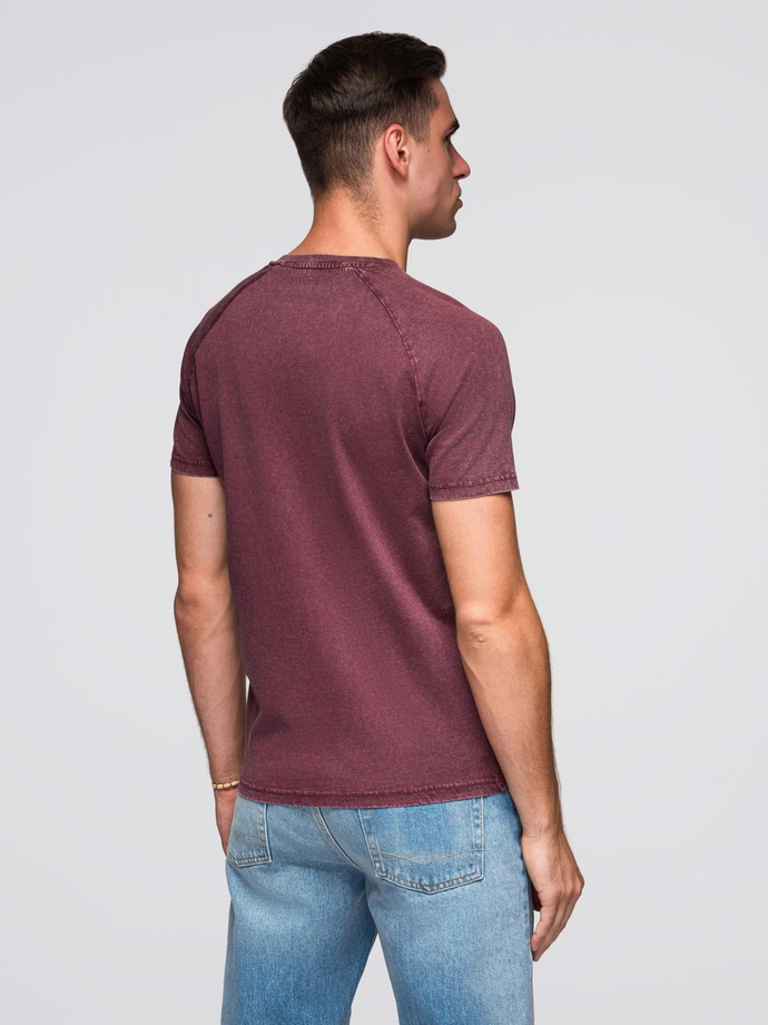Tricou pentru bărbați cu efect de spălare și nasturi la decolteu - burgundy V3 OM-TSWT-0150