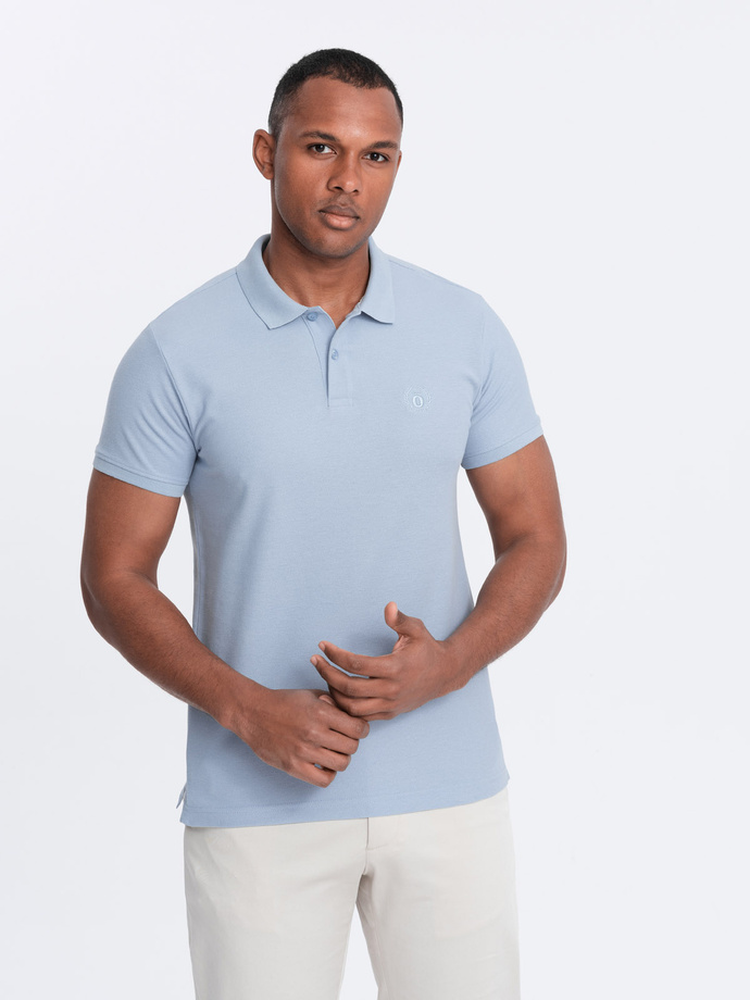 BASIC men's single color pique knit polo shirt - blue denim V17 OM-POBS-0100