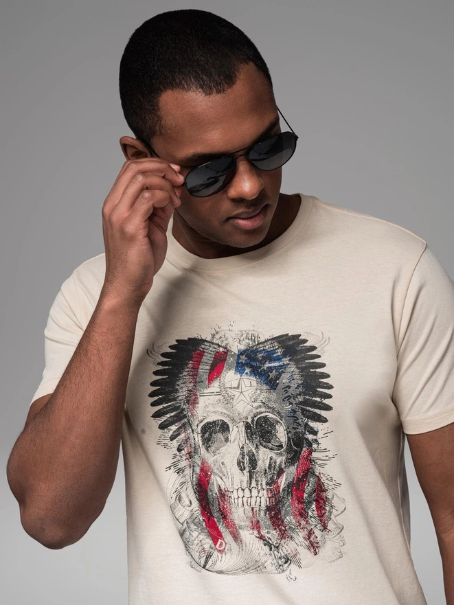 Tricou bărbătesc din bumbac cu inscripții mari - negru V2 OM-TSPT-0193