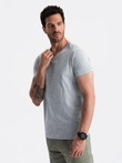 Tricou clasic din bumbac pentru bărbați BASIC cu decolteu tip echipaj - gri melange V16 OM-TSBS-0145