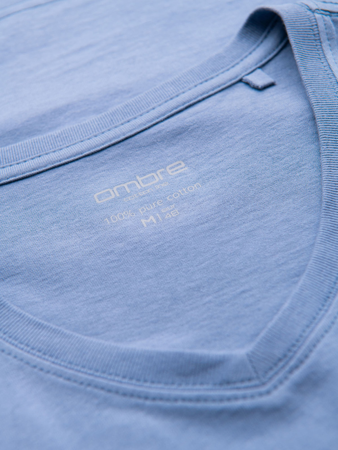 Bumbac clasic pentru bărbați BASIC tricou cu guler în V - maro V10 OM-TSBS-0145