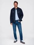 Men's biker jacket with collar and pockets - navy blue V1 OM-JALP-0157