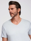 BASIC vyriški klasikiniai medvilniniai marškinėliai su iškirpte - šviesiai pilki V23 OM-TSBS-0237