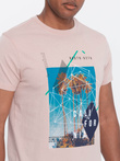 Men's printed cotton t-shirt California - pink V2 OM-TSPT-0128