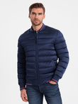 Men's satin finish bomber jacket with contrasting ribbed cuffs - dark blue V2 OM-JALP-22FW-007