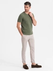 Men's knitted t-shirt with fine texture - olive V5 OM-TSCT-0244