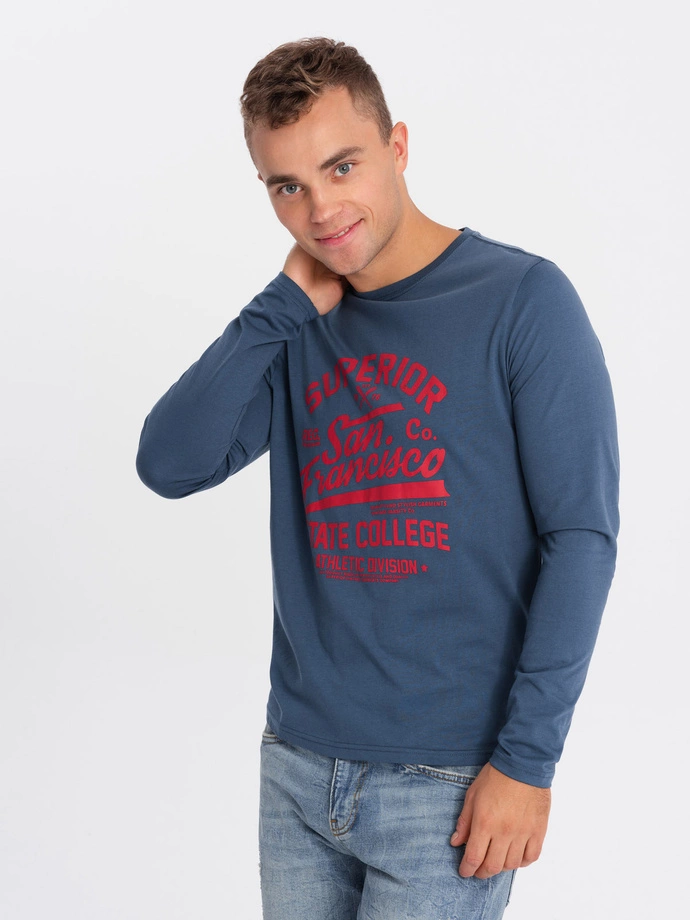 Men's long-sleeve collegiate print t-shirt - blue V2 OM-LSPT-0116