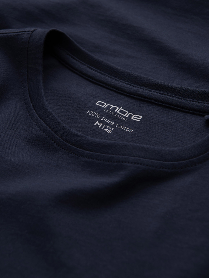 BASIC pánske tričko s dlhým rukávom a okrúhlym výstrihom - tmavomodré V2 OM-LSBL-0106