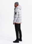 Men's sports warm jacket with double hood - grey V3 OM-JAHP-0208