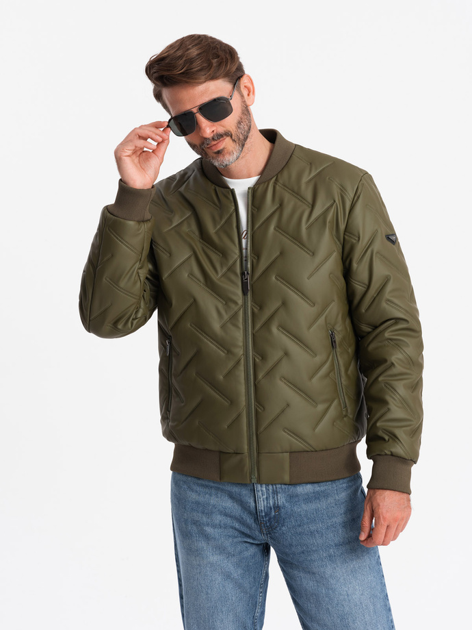 Men's embossed bomber jacket - olive V2 OM-JALP-0196