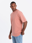 Tricou LOOSE FIT din bumbac pentru bărbați cu decolteu rotund - roz V5 OM-TSBC-0234 