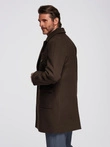Men's double-breasted coat with decorative buttons - dark brown V3 OM-COWC-0137