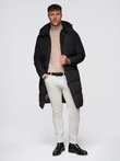 Men's long quilted winter jacket with hood - black V1 OM-JALJ-0309