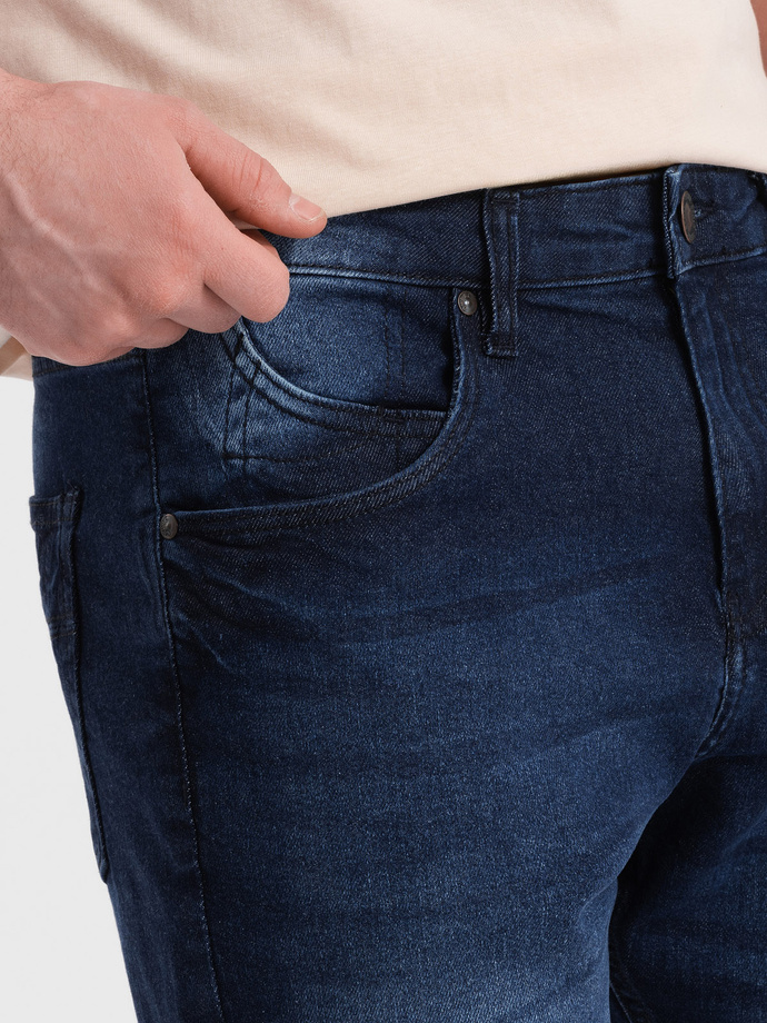 Men's denim short shorts with subtle washes - dark blue V3 OM-SRDS-0145